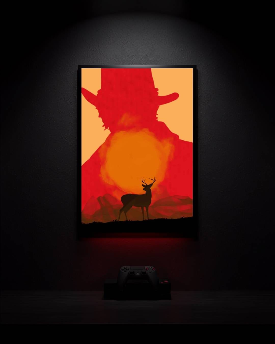 Red-Dead-Redemption_Deer-at-Sunset_001 Anime Poster wall mockup